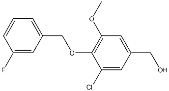 {3-chloro-4-[(3-fluorophenyl)methoxy]-5-methoxyphenyl}methanol Struktur