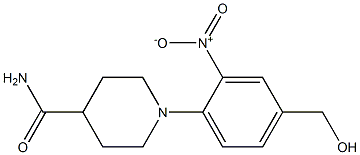 1-[4-(hydroxymethyl)-2-nitrophenyl]piperidine-4-carboxamide Struktur