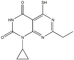 1-cyclopropyl-7-ethyl-5-mercaptopyrimido[4,5-d]pyrimidine-2,4(1H,3H)-dione Struktur