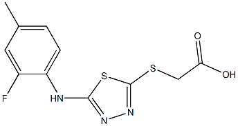 2-({5-[(2-fluoro-4-methylphenyl)amino]-1,3,4-thiadiazol-2-yl}sulfanyl)acetic acid Struktur