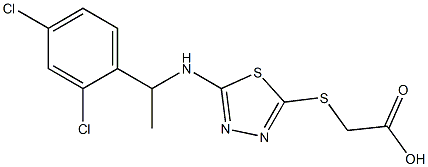 2-[(5-{[1-(2,4-dichlorophenyl)ethyl]amino}-1,3,4-thiadiazol-2-yl)sulfanyl]acetic acid Struktur