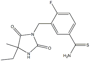 3-[(4-ethyl-4-methyl-2,5-dioxoimidazolidin-1-yl)methyl]-4-fluorobenzene-1-carbothioamide Struktur