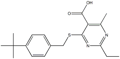 4-[(4-tert-butylbenzyl)thio]-2-ethyl-6-methylpyrimidine-5-carboxylic acid Struktur