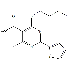 4-methyl-6-[(3-methylbutyl)thio]-2-thien-2-ylpyrimidine-5-carboxylic acid Struktur