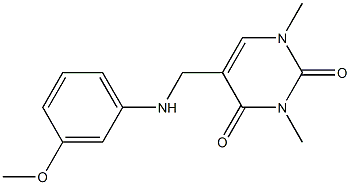 5-{[(3-methoxyphenyl)amino]methyl}-1,3-dimethyl-1,2,3,4-tetrahydropyrimidine-2,4-dione Struktur