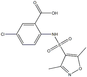 5-chloro-2-[(3,5-dimethyl-1,2-oxazole-4-)sulfonamido]benzoic acid Struktur