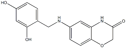 6-{[(2,4-dihydroxyphenyl)methyl]amino}-3,4-dihydro-2H-1,4-benzoxazin-3-one Struktur