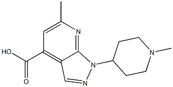 6-methyl-1-(1-methylpiperidin-4-yl)-1H-pyrazolo[3,4-b]pyridine-4-carboxylic acid Struktur