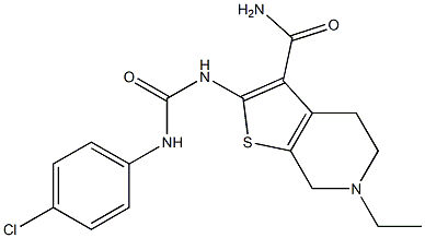 2-{[(4-chloroanilino)carbonyl]amino}-6-ethyl-4,5,6,7-tetrahydrothieno[2,3-c]pyridine-3-carboxamide Struktur