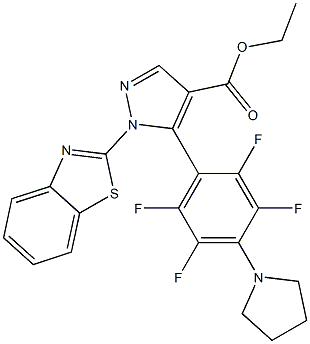 ethyl 1-(1,3-benzothiazol-2-yl)-5-[2,3,5,6-tetrafluoro-4-(1-pyrrolidinyl)phenyl]-1H-pyrazole-4-carboxylate Struktur