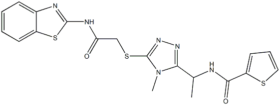 N-[1-(5-{[2-(1,3-benzothiazol-2-ylamino)-2-oxoethyl]sulfanyl}-4-methyl-4H-1,2,4-triazol-3-yl)ethyl]-2-thiophenecarboxamide Struktur