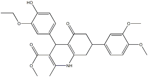 methyl 7-(3,4-dimethoxyphenyl)-4-(3-ethoxy-4-hydroxyphenyl)-2-methyl-5-oxo-1,4,5,6,7,8-hexahydro-3-quinolinecarboxylate Struktur