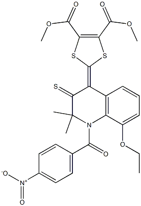 dimethyl 2-(8-(ethyloxy)-1-({4-nitrophenyl}carbonyl)-2,2-dimethyl-3-thioxo-2,3-dihydroquinolin-4(1H)-ylidene)-1,3-dithiole-4,5-dicarboxylate Struktur