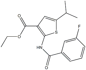 ethyl 2-[(3-fluorobenzoyl)amino]-5-isopropylthiophene-3-carboxylate Struktur