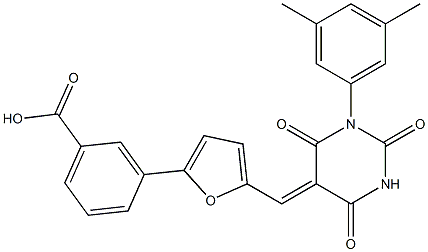 3-{5-[(1-(3,5-dimethylphenyl)-2,4,6-trioxotetrahydro-5(2H)-pyrimidinylidene)methyl]-2-furyl}benzoic acid Struktur