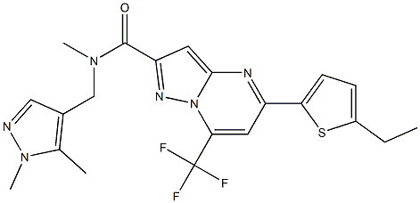 N-[(1,5-dimethyl-1H-pyrazol-4-yl)methyl]-5-(5-ethyl-2-thienyl)-N-methyl-7-(trifluoromethyl)pyrazolo[1,5-a]pyrimidine-2-carboxamide Struktur