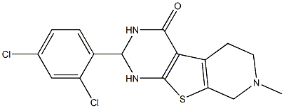 2-(2,4-dichlorophenyl)-7-methyl-2,3,5,6,7,8-hexahydropyrido[4',3':4,5]thieno[2,3-d]pyrimidin-4(1H)-one Struktur