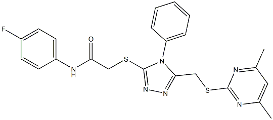 2-[(5-{[(4,6-dimethylpyrimidin-2-yl)sulfanyl]methyl}-4-phenyl-4H-1,2,4-triazol-3-yl)sulfanyl]-N-(4-fluorophenyl)acetamide Struktur