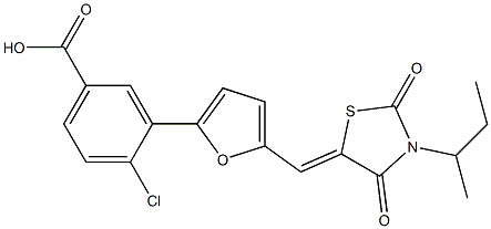 3-{5-[(3-sec-butyl-2,4-dioxo-1,3-thiazolidin-5-ylidene)methyl]-2-furyl}-4-chlorobenzoic acid Struktur