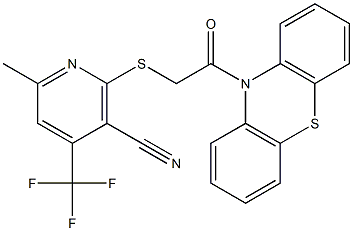 6-methyl-2-{[2-oxo-2-(10H-phenothiazin-10-yl)ethyl]sulfanyl}-4-(trifluoromethyl)nicotinonitrile Struktur