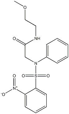 2-[({2-nitrophenyl}sulfonyl)anilino]-N-(2-methoxyethyl)acetamide Struktur