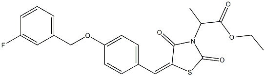 ethyl 2-(5-{4-[(3-fluorobenzyl)oxy]benzylidene}-2,4-dioxo-1,3-thiazolidin-3-yl)propanoate Struktur