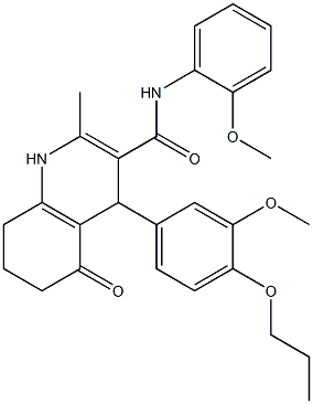 2-methyl-N-[2-(methyloxy)phenyl]-4-[3-(methyloxy)-4-(propyloxy)phenyl]-5-oxo-1,4,5,6,7,8-hexahydroquinoline-3-carboxamide Struktur