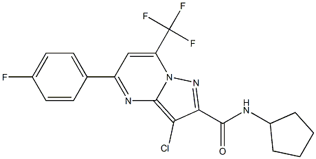 3-chloro-N-cyclopentyl-5-(4-fluorophenyl)-7-(trifluoromethyl)pyrazolo[1,5-a]pyrimidine-2-carboxamide Struktur