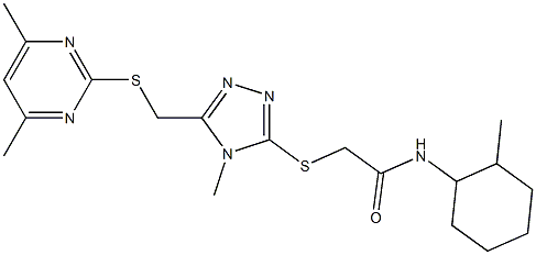 2-[(5-{[(4,6-dimethyl-2-pyrimidinyl)sulfanyl]methyl}-4-methyl-4H-1,2,4-triazol-3-yl)sulfanyl]-N-(2-methylcyclohexyl)acetamide Struktur