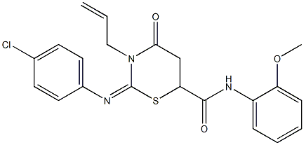 3-allyl-2-[(4-chlorophenyl)imino]-N-(2-methoxyphenyl)-4-oxo-1,3-thiazinane-6-carboxamide Struktur