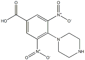 3,5-bisnitro-4-(1-piperazinyl)benzoic acid Struktur