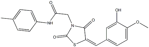 2-[5-(3-hydroxy-4-methoxybenzylidene)-2,4-dioxo-1,3-thiazolidin-3-yl]-N-(4-methylphenyl)acetamide Struktur