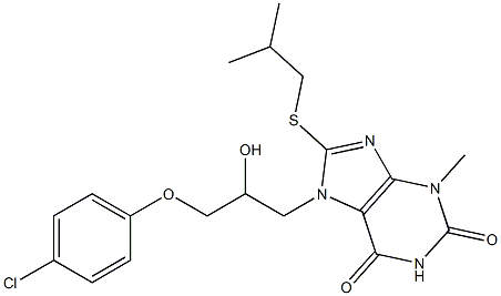 7-[3-(4-chlorophenoxy)-2-hydroxypropyl]-8-(isobutylsulfanyl)-3-methyl-3,7-dihydro-1H-purine-2,6-dione Struktur