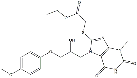 ethyl ({7-[2-hydroxy-3-(4-methoxyphenoxy)propyl]-3-methyl-2,6-dioxo-2,3,6,7-tetrahydro-1H-purin-8-yl}sulfanyl)acetate Struktur