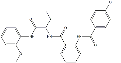 N-{1-[(2-methoxyanilino)carbonyl]-2-methylpropyl}-2-[(4-methoxybenzoyl)amino]benzamide Struktur