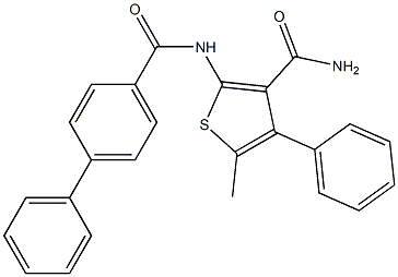 2-[([1,1'-biphenyl]-4-ylcarbonyl)amino]-5-methyl-4-phenylthiophene-3-carboxamide Struktur