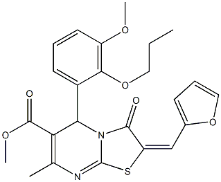 methyl 2-(2-furylmethylene)-5-(3-methoxy-2-propoxyphenyl)-7-methyl-3-oxo-2,3-dihydro-5H-[1,3]thiazolo[3,2-a]pyrimidine-6-carboxylate Struktur