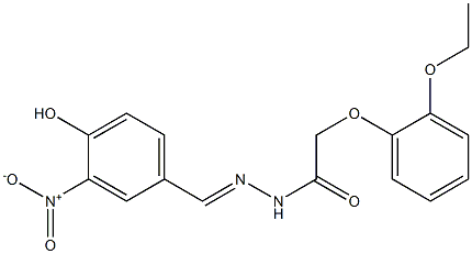 2-(2-ethoxyphenoxy)-N'-{4-hydroxy-3-nitrobenzylidene}acetohydrazide Struktur