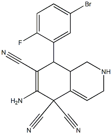 6-amino-8-(5-bromo-2-fluorophenyl)-2,3,8,8a-tetrahydro-5,5,7(1H)-isoquinolinetricarbonitrile Struktur