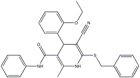 6-(benzylsulfanyl)-5-cyano-4-(2-ethoxyphenyl)-2-methyl-N-phenyl-1,4-dihydro-3-pyridinecarboxamide Struktur