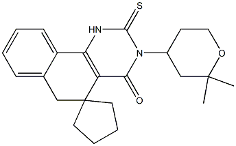 3-(2,2-dimethyltetrahydro-2H-pyran-4-yl)-2-thioxo-2,3,5,6-tetrahydrospiro(benzo[h]quinazoline-5,1'-cyclopentane)-4(1H)-one Struktur