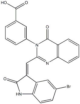 3-(2-[(5-bromo-2-oxo-1,2-dihydro-3H-indol-3-ylidene)methyl]-4-oxo-3(4H)-quinazolinyl)benzoic acid Struktur