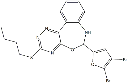 3-(butylsulfanyl)-6-(4,5-dibromo-2-furyl)-6,7-dihydro[1,2,4]triazino[5,6-d][3,1]benzoxazepine Struktur