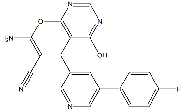 7-amino-5-[5-(4-fluorophenyl)-3-pyridinyl]-4-hydroxy-5H-pyrano[2,3-d]pyrimidine-6-carbonitrile Struktur