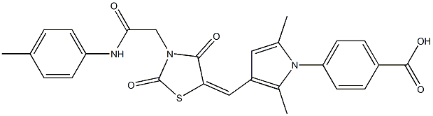 4-[3-({2,4-dioxo-3-[2-oxo-2-(4-toluidino)ethyl]-1,3-thiazolidin-5-ylidene}methyl)-2,5-dimethyl-1H-pyrrol-1-yl]benzoic acid Struktur