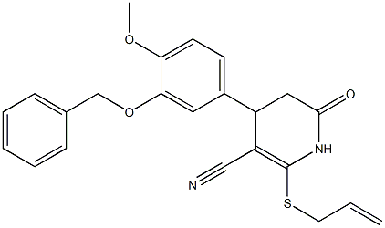 2-(allylsulfanyl)-4-[3-(benzyloxy)-4-methoxyphenyl]-6-oxo-1,4,5,6-tetrahydro-3-pyridinecarbonitrile Struktur