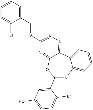 4-bromo-3-{3-[(2-chlorobenzyl)sulfanyl]-6,7-dihydro[1,2,4]triazino[5,6-d][3,1]benzoxazepin-6-yl}phenol Struktur