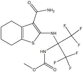 methyl 1-{[3-(aminocarbonyl)-4,5,6,7-tetrahydro-1-benzothien-2-yl]amino}-2,2,2-trifluoro-1-(trifluoromethyl)ethylcarbamate Struktur