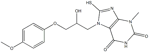 7-[2-hydroxy-3-(4-methoxyphenoxy)propyl]-3-methyl-8-sulfanyl-3,7-dihydro-1H-purine-2,6-dione Struktur