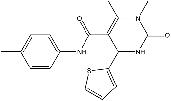 1,6-dimethyl-N-(4-methylphenyl)-2-oxo-4-(2-thienyl)-1,2,3,4-tetrahydro-5-pyrimidinecarboxamide Struktur